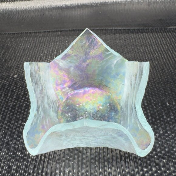 Vintage Hand Made Fused Glass Small Votive Iridescent Finish Trinket Holder VTG - Picture 5 of 13
